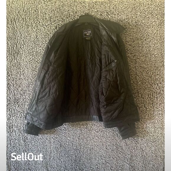 Junction West Men's Biker Jacket Black Leather Size L Full Zip Pockets - Picture 5 of 11